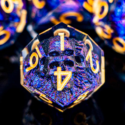 DND Skull Dice Set 7PCS Necromancer Polyhedral Dice for Dungeons Dragons RPG Role Playing Game, Resin Sharp Edged D and D Dice with Gift Box D6 D8 D10 D12 D20 (Blue-Violet) - color: Blue Purple&gold