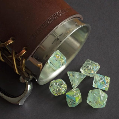 Sage’s Portal Cantrips DND Dice Set - Round Edge Resin 7-PC Polyhedral DND Dice Set for Dungeons and Dragons D&D RPG Tabletop TTRPG (Green/Blue Swirl) - color: Green/Blue Swirl