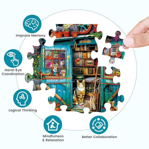 500 Piece Puzzle for Adults Jigsaw Puzzles Cat Puzzles, Book House Puzzles for Adult Elderly, Artistic Decorations, Educational Toys Challenging Activity Gift Family Puzzle Lovers for Friends - style: BookHouse Puzzle