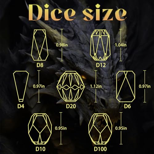 FONVGOGO Polyhedral Dice Set DND, Unique Resin DND Dice for Dungeons and Dragons with Box 7 Piece Role Playing RPG D and D Dice（Black and Gold） - color: S Black and Gold