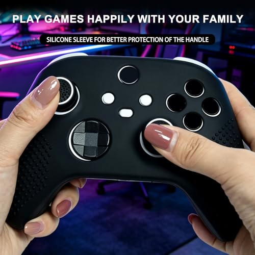 Anti-Slip Black Controller Skin,Studded Edition Protective Silicone Cover Skin Grips Compatible with Xbox Series X/S Controller and 6 PCS Thumb Grips Caps. - color: Black