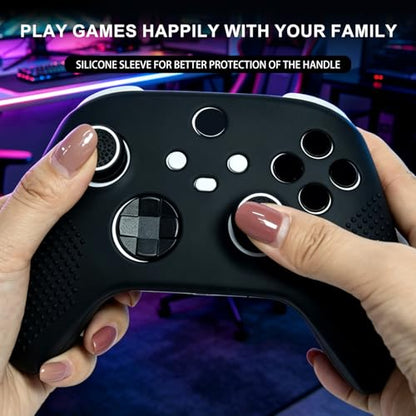 Anti-Slip Black Controller Skin,Studded Edition Protective Silicone Cover Skin Grips Compatible with Xbox Series X/S Controller and 6 PCS Thumb Grips Caps. - color: Black