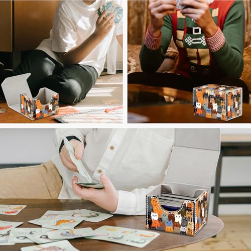 Magnetic Closure TCG Deck Box Portable Card Holder Trading Card Deck Box | PU Leather Collectible Card Case Game Trading Card Deck Box Storage Scratch Resistant Lining, A Crowd Of Cute Cats - color: A Crowd Of Cute Cats