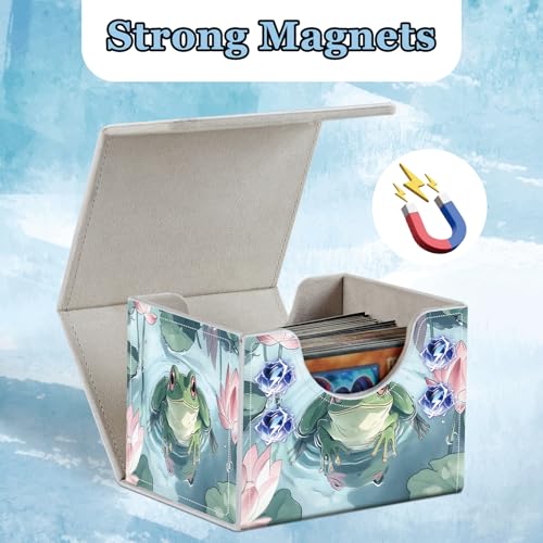 Commander Deck Box for Trading Cards - Fits 100+ Double Sleeved Cards, PU Leather MTG TCG Storage Case with Strong Magnetic Closure, Frog in Pond - color: Frog in Pond