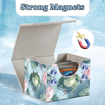 Commander Deck Box for Trading Cards - Fits 100+ Double Sleeved Cards, PU Leather MTG TCG Storage Case with Strong Magnetic Closure, Frog in Pond - color: Frog in Pond