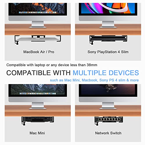 IFCASE Under Desk Laptop Mount & Headphone Holder with Adhesive & Screw, Hard Aluminum Under Table Desk Holder for Laptop, Mac mini, MacBook Pro (Black) - color: Black