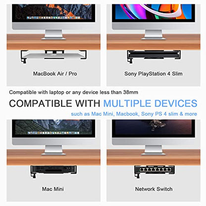 IFCASE Under Desk Laptop Mount & Headphone Holder with Adhesive & Screw, Hard Aluminum Under Table Desk Holder for Laptop, Mac mini, MacBook Pro (Black) - color: Black