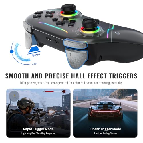 JDDWIN Wireless Pro Controller for Switch 2 with 9-Axis Motion Sensing,C Button,Hall Effect Joysticks, Wake-up/ RGB Light/FunctionTurbo/Marco/Programmable/Dual Vibration,3.5mm Audio Jack Gamepad forSwitch/Lite/OLED/PC (Black)