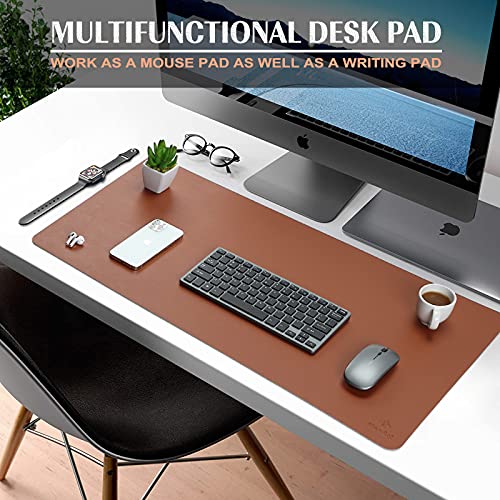 K KNODEL Small Office Leather Desk Mat, Mouse and Keyboard Pad, Computer and Laptop Mat, Desktop Protector and Cover, Writing Pad and Blotter (23.6"x13.8", Brown) - color: Brown, size: 23.6" x 13.8"