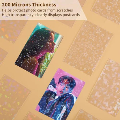 400 Pcs Kpop Photocard Sleeves 58×89mm Laser Flashing Photo Card Sleeves PVC Free & Acid Free Photocards Holder for Kpop Albums Photo Cards - style: Holographic Style