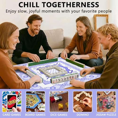 Mahjong Mat with Carrying Bag and 3 Dice, 31.5" X 31.5" Noise Reduction Mahjong Table Cover, Non Slip Gaming Mat for Board Tile Games Poker Card Dominoes, Mahjong Gifts for Women Mahjong Accessories - color: A05