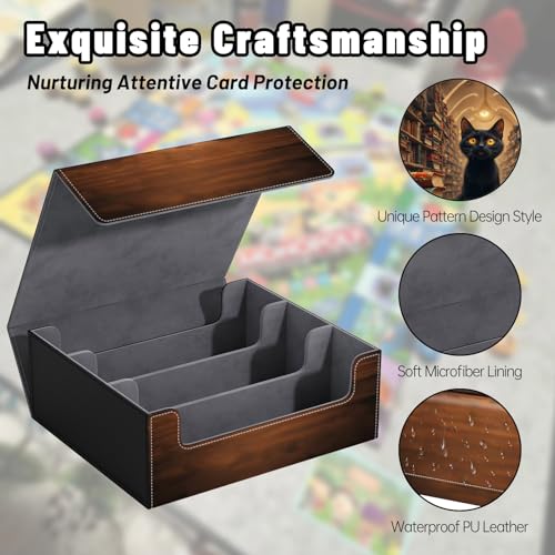DEGDFSGR Card Game Storage Box for TCG MTG Commander Deck Box MTG Card Box Organizer Trading Card Case Magnetic Closure Creative Pattern Up to 2400 Cards, Black Cat Bookshelf Library - color: Black Cat Bookshelf Library
