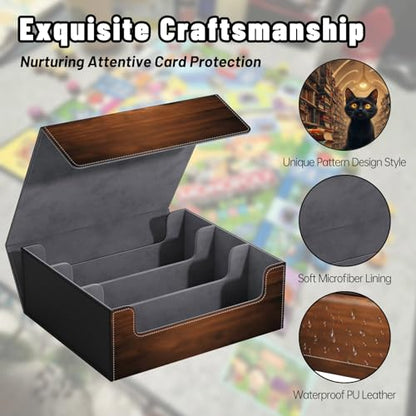 DEGDFSGR Card Game Storage Box for TCG MTG Commander Deck Box MTG Card Box Organizer Trading Card Case Magnetic Closure Creative Pattern Up to 2400 Cards, Black Cat Bookshelf Library - color: Black Cat Bookshelf Library
