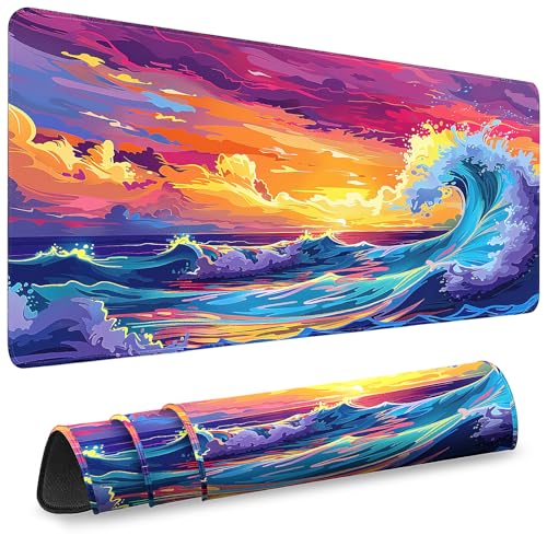 Gaming Mouse Pad, Desk Mat for Keyboard and Mouse, Large Mouse Pad for Desk, Computer Mousepad - color: Japanese Waves 3
