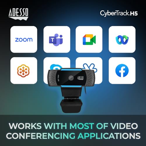 Adesso Cybertrack H5 1080p HD Webcam, Black | USB Autofocus, Microphone, 1920 Pixels X 1080 Pixels, 2.1 Mpixels