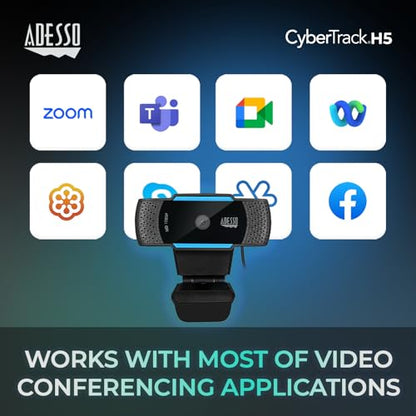 Adesso Cybertrack H5 1080p HD Webcam, Black | USB Autofocus, Microphone, 1920 Pixels X 1080 Pixels, 2.1 Mpixels