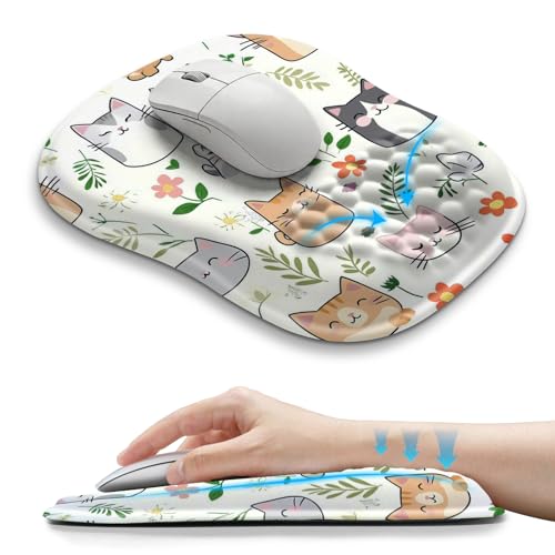 Hokafenle Ergonomic Wrist-Hugging Mouse Pad Wrist Support, U-Shaped Holding Wrist Rest Mousepad for Carpal Tunnel Pain Relief with Cushioned Memory Foam Slope Massage Bulge (10.2x8.3 in,Cute Cat) - color: Cute Cat