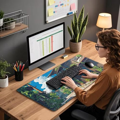 Japanese Street Scene Large Gaming Mouse Pad Desk Mat 31.5"x15.7" | Extended Mousepad, Non-Slip Rubber Base , Stitched Edges, for Computer/Laptop/Office/Home - color: Japanese Street