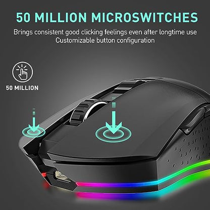 DAREU EM901X Wireless Gaming Mouse with Charging Dock Rechargeable RGB,12K DPI,6 Programmable Buttons High-Precision Sensor [300IPS] [1000Hz] for PC Notebook Mac - color: Black& Charging Dock