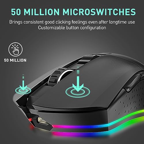 DAREU EM901X Wireless Gaming Mouse with Charging Dock Rechargeable RGB,12K DPI,6 Programmable Buttons High-Precision Sensor [300IPS] [1000Hz] for PC Notebook Mac - color: Black& Charging Dock