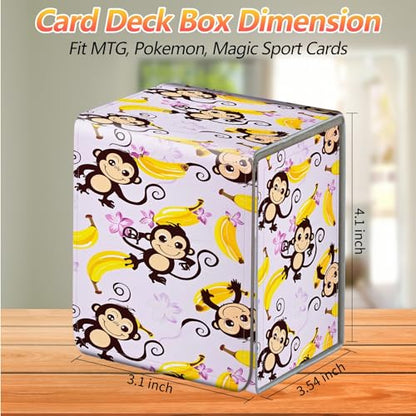 Card Deck Box, Card Storage Box Fits 100+ Single Sleeved Cards, Large Capacity PU Leather Card Storage Box with Strong Magnet for Magic Commander TCG CCG, Cute Cartoon Monkeys Banana - color: Cute Cartoon Monkeys Banana
