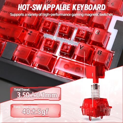 A.JAZZ AK029 Wired 29 Keys One-Handed RGB Gaming Keyboard with 8000HZ,0.01mm RT Magnetic Switches Adjustable Actuation,Hotswappable Mechanical Keyboard,Aluminum Plate,Web Driver for Gamers-Red - color: Red Transparent