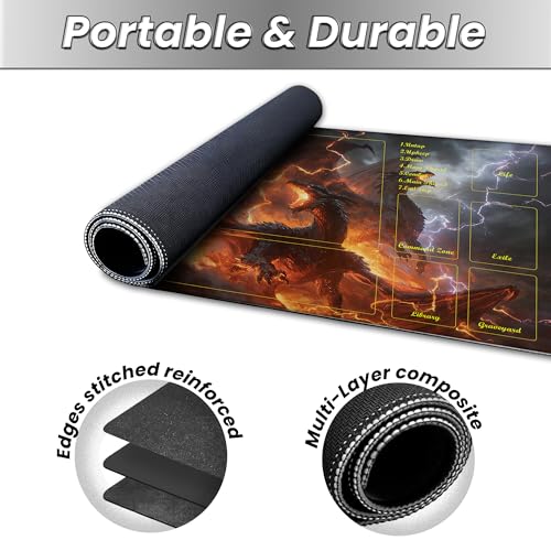MTG Playmat TCG Card Mat Magic The Gathering Play Mat with Zone 24x14 Inch - color: Elemental Dragon Rage,with Zone