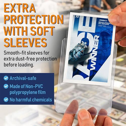 320 PCS Card Sleeves, Premium Plastic Top Loaders for Sports Cards | 3"X4" Card Protectors, Baseball Card Sleeves, Hard Plastic Card Holder for Trading Sports Football Game Cards - size: 110 Clear Hard Sleeves + 200 Soft Sleeves