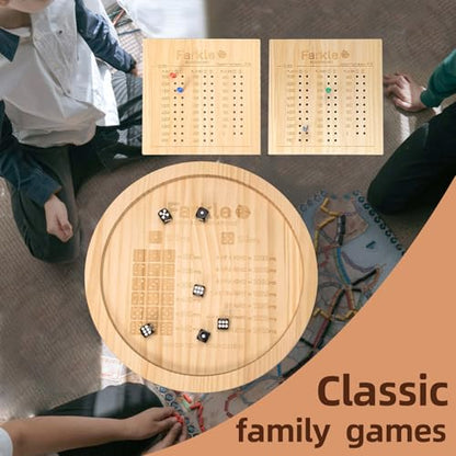 Farkle Dice Tray,Farkle Classic Dice Game with Tray The Classic Family Game | 2 Sets of 6 Pearl Dice,2 Sets of 6''Wooden Scoreboard, 12 Scoring Sticks,1 Instruction Manual, 50 PCS Score Sheets