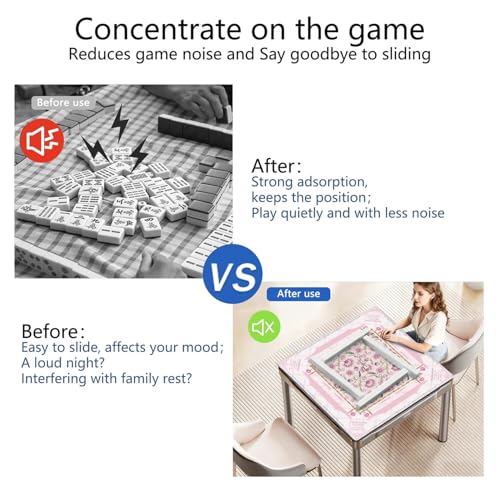 Mahjong Mat for Table with Carrying Bag & 3 Dice, Beige Pink Floral 31.5"x31.5" Square Rubber Mahjong Table Cover, Non-Slip & Noise Reduction Gaming Mat for Mah Jongg, Poker, Dominoes & Tile Games - color: Beige Pink