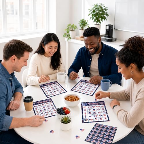 4th of July Bingo Game Cards, 24 Players Patriotic Bingo Cards, Fourth of July Bingos Game for Adults Outdoor Family Friends Student Large Group Activities Independence Day Party Favors Supplies - color: Red and Blue