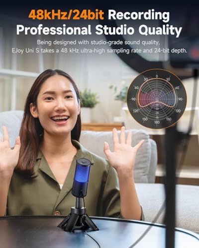 COMICA Ejoy UNI S Gaming Microphone for PC,PS5 and Smartphone,RGB Cardioid Condenser Mic with Tripod Stand, 48kHz/24bit, Noise Cancellation,Black Microphone for Streaming,Recording, Podcasting