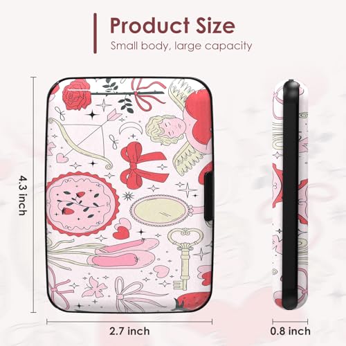 Credit Card Holder for Women, RFID Blocking Aluminum Hard Card Case, Mini Metal Wallet for Business Travel, Pink Bow Love - color: Pink Bow Love