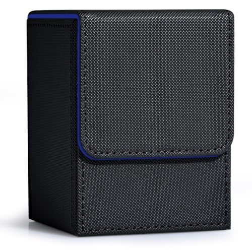 ZLCA Card Deck Box for Trading Cards, MTG YuGiOh Deck Case Holds 100+ Single Sleeved Cards, PU Leather Magnetic Card Storage Box Fits for TCG CCG Magic Game Cards (Black& Blue) - color: A1-Black& Blue, size: B-Vertical