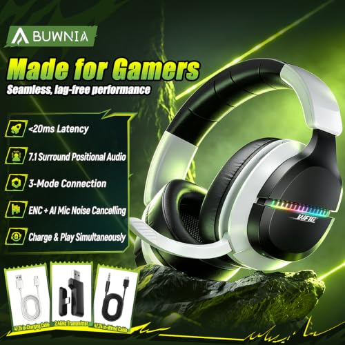 Wireless Gaming Headset for PS5 PC | 2.4GHz+BT - Play While Charging | Over Ear, 2.4GHz low-latency, Bluetooth 5.3. 100H battery life. 7.1 surround sound for FPS, Battle Royale, Switch,Mobile.