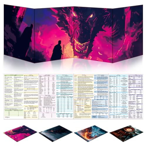 Byhoo 4 PCS DM Screen for D&D 5E with 2 Immersive Themes，Waterproof Reusable Surface, Tri-Fold Portable Design Folds to A4 Size DND Accessories Compatible with Players Handbook - style: Planar Realms - 4PCS