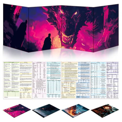 Byhoo 4 PCS DM Screen for D&D 5E with 2 Immersive Themes，Waterproof Reusable Surface, Tri-Fold Portable Design Folds to A4 Size DND Accessories Compatible with Players Handbook - style: Planar Realms - 4PCS