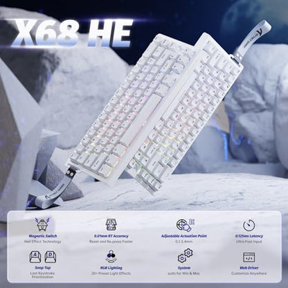 ATTACK SHARK X68 HE 60% Wired RT 8K Keyboard and Wireless R1 Mouse-White | Adjustable Actuation,Hall Effect Mechanical Magnetic Switch,Coiled Cable,USB C/2.4Ghz/BT Ultralight 18K DPI Mice for PC Gamer - color: White, size: Keyboard Mouse