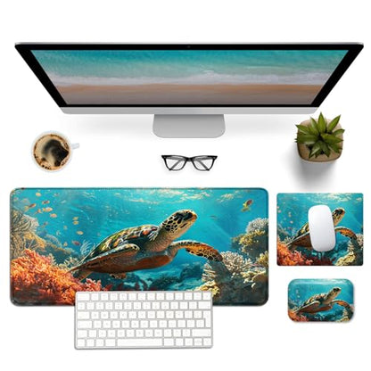 Mouse Pad Desk Mat Ergonomic Wrist Support Pad Set,Mouse Wrist Rest Keyboard Pad with Stitched Edges and Non Slip Base-Sea Turtle - color: Sea Turtle