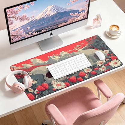 Large Gaming Mouse Pad, XL Desk Protector, Non-Slip Base | 31.5x15.7 in Extended Desk Mat with Stitched Edges for Keyboard, Work, Game, Office, Home PC and Laptop - color: Skull Strawberries