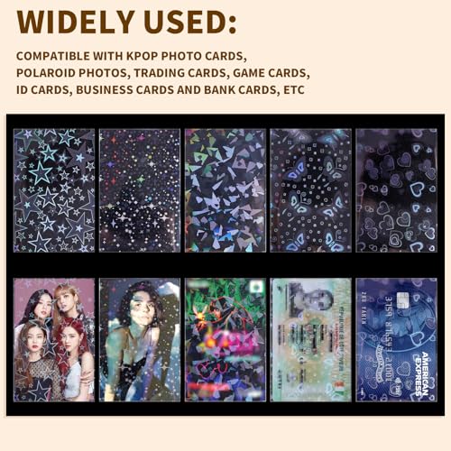400 Pcs Kpop Photocard Sleeves 58×89mm Laser Flashing Photo Card Sleeves PVC Free & Acid Free Photocards Holder for Kpop Albums Photo Cards - style: Holographic Style