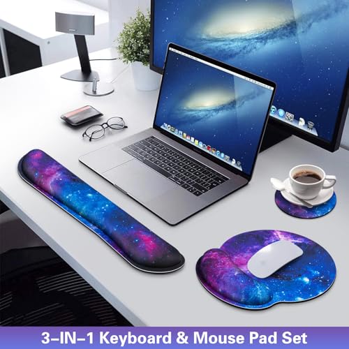 Desk Pad Galaxy, Mouse Pad with Wrist Rest, 3-in-1 Wrist Support Mousepad | Gaming Mat Pad with Anti-Skid Base,Ergonomic Memory Foam Keyboard Gel Wrist Rest, Office Desk Accessories - color: Galaxy