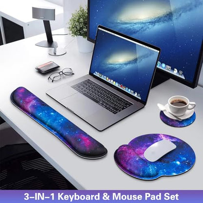 Desk Pad Galaxy, Mouse Pad with Wrist Rest, 3-in-1 Wrist Support Mousepad | Gaming Mat Pad with Anti-Skid Base,Ergonomic Memory Foam Keyboard Gel Wrist Rest, Office Desk Accessories - color: Galaxy
