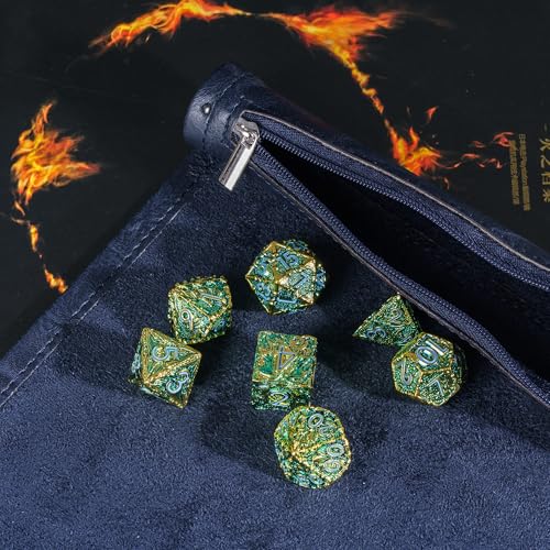 Cusdie 2 in 1 Dice Rolling Mat & Zippered Dice Holder Dice Tray- Compatible with DND Polyhedral Dice (Leatherette-Dark Blue) - color: Leatherette-dark Blue