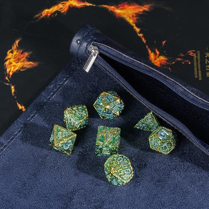 Cusdie 2 in 1 Dice Rolling Mat & Zippered Dice Holder Dice Tray- Compatible with DND Polyhedral Dice (Leatherette-Dark Blue) - color: Leatherette-dark Blue