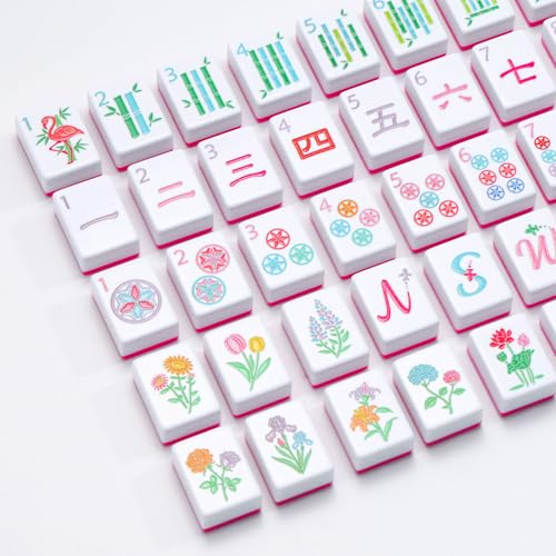 American Mahjong Set with 160 Engraved Tiles, 4 Racks, Mahjongg Bag and Accessories, Mahjong Tile Set for Beginners (Mah-Jongg) - style: Magenta(With Racks)