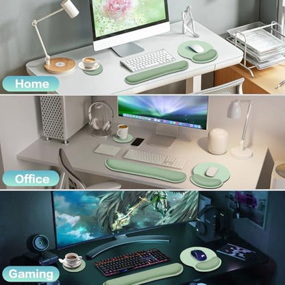 Mouse Pad with Wrist Rest Set, 3-in-1 Wrist Support Mousepad | Gaming Mat Pad with Anti-Skid Base,Ergonomic Mouse Pad Green,Memory Foam Gel Wrist Rest for Computer Keyboard - color: Antique Green