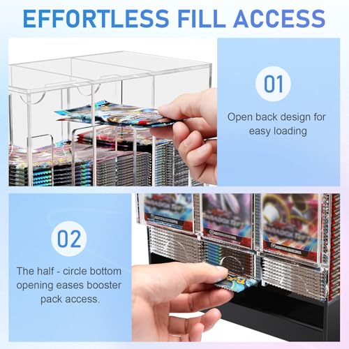 CHEPULA 3-Slot Booster Pack Dispenser, Card Dispenser Storage, Acrylic Booster Box for Trading Card/Sports Booster Packs (4mm Thick)
