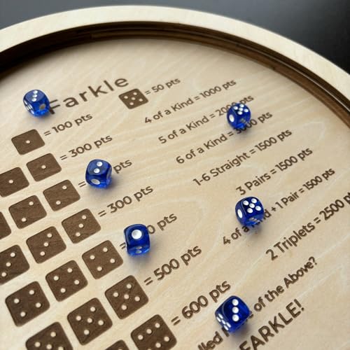 Farkle Dice Tray, Farkle Dice Game with Tray and 2 Sets of 6 Dice, 12" Wooden Dice Tray for The Classic Family Game