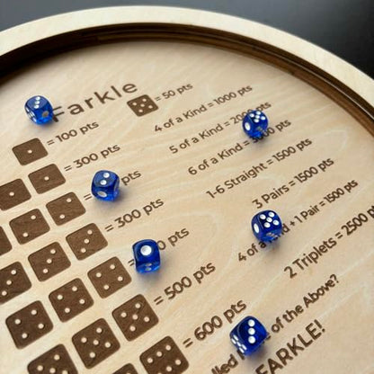 Farkle Dice Tray, Farkle Dice Game with Tray and 2 Sets of 6 Dice, 12" Wooden Dice Tray for The Classic Family Game